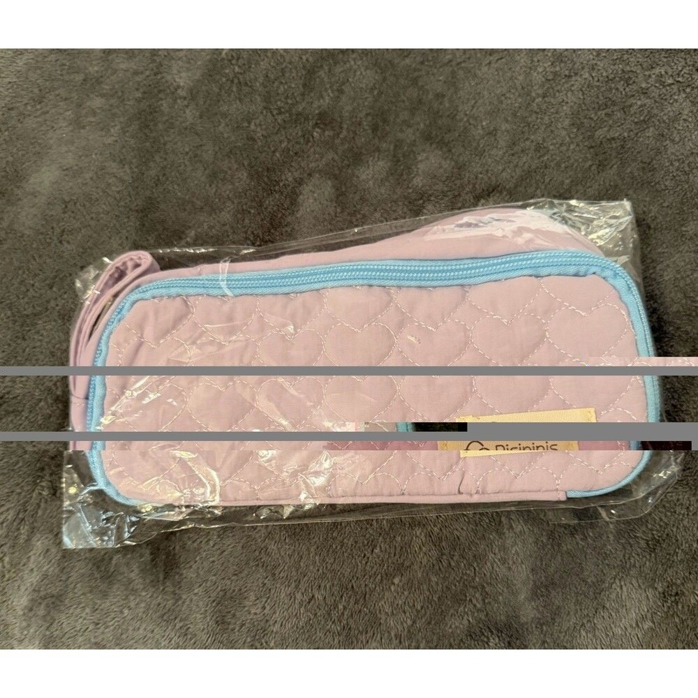 Pisipinis Purple Quilted Heart Pencil Case Aesthetic Soft Cotton Travel Pouch